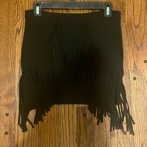 Torn by Ronny Kobo Black Fringe Knit Mini Skirt.